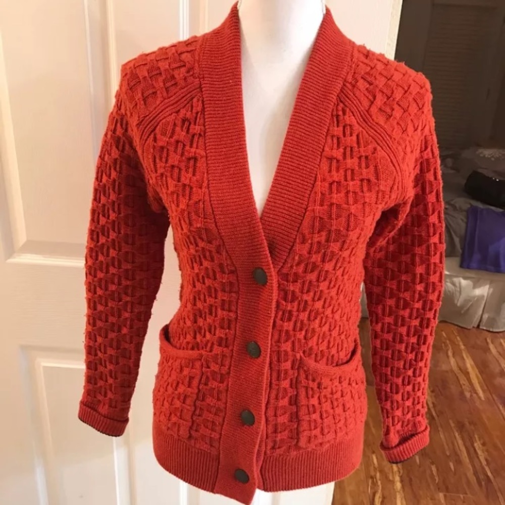 Retro Rag&Bone Red Knit Texture Cardigan - image 2